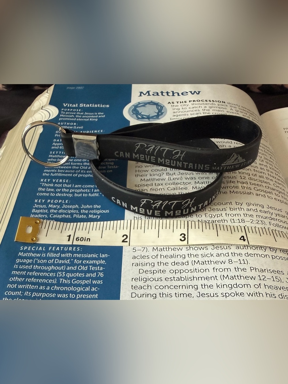 Faith Can Move Mountains Black Silicone  Bracelet & Keychain